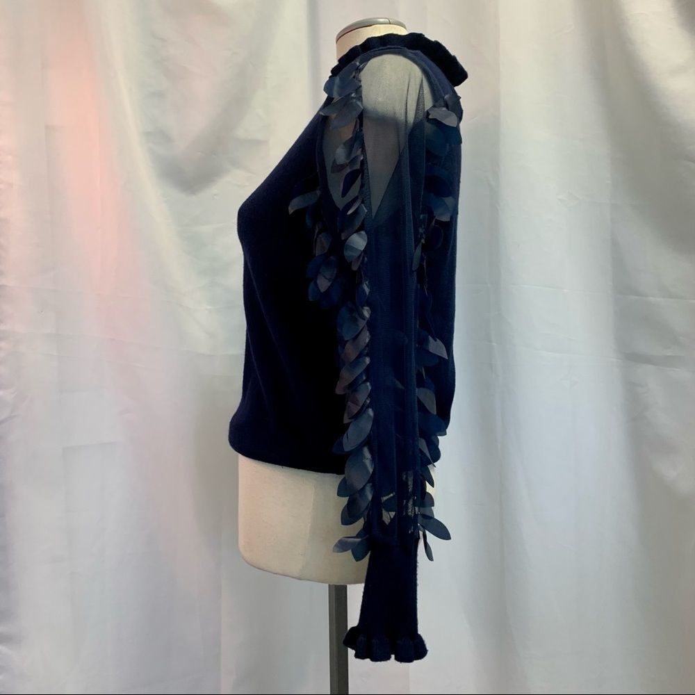 WILD Flower navy Leaf Mesh Sleeves Jumper Sz XS - Picture 5 of 12